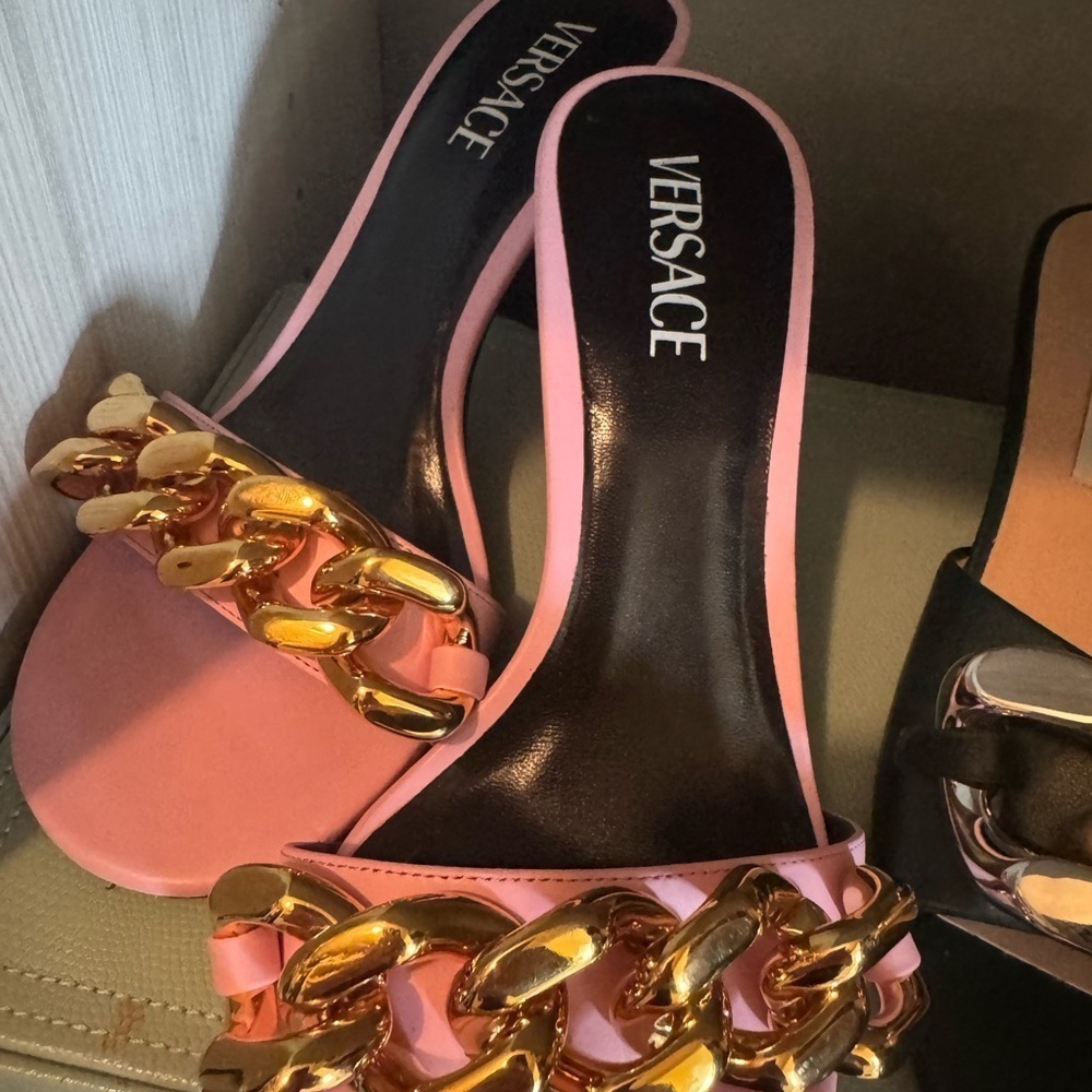 Versace Pink and Gold Women's Heeled Sandals - Picture 7 of 9
